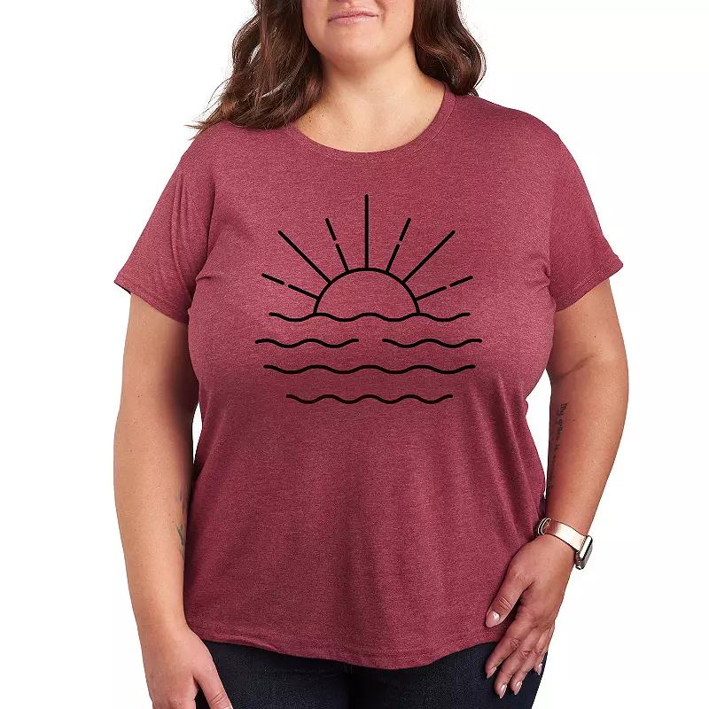 Plus Ocean Sunset Linework Graphic Tee, Women's,  Product Image