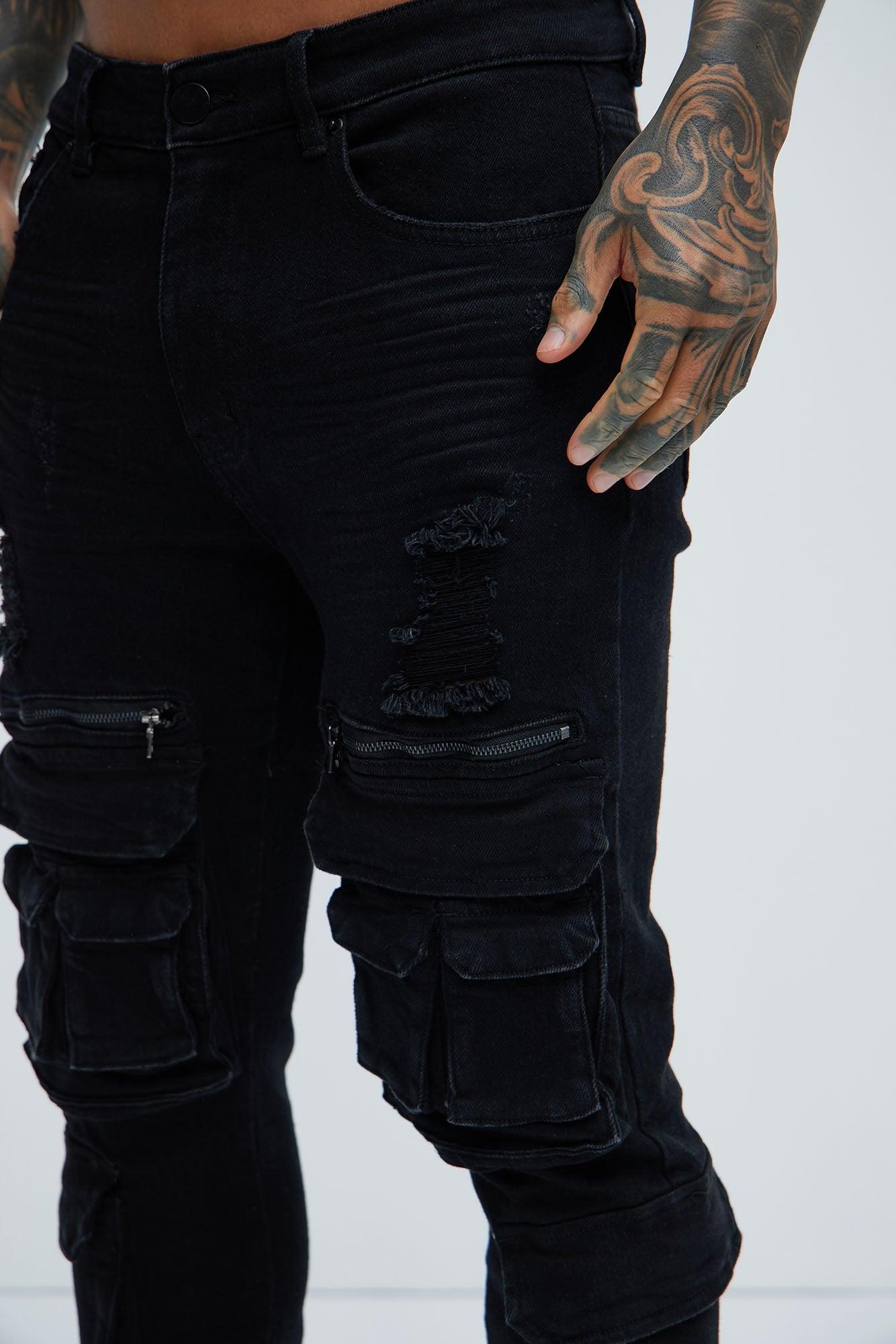 Holy Ghost Stacked Skinny Cargo Jeans - Black Product Image