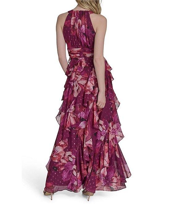 Eliza J Halter Neck Chiffon Floral Print Ruffled Maxi Dress Product Image
