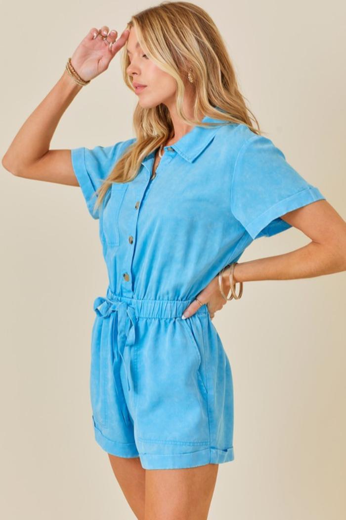 Washed Button Romper Product Image