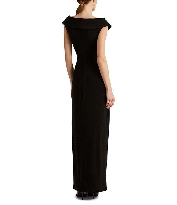 Lauren Ralph Lauren Fold Over Collar V-Neck Sleeveless Side Slit Gown Product Image