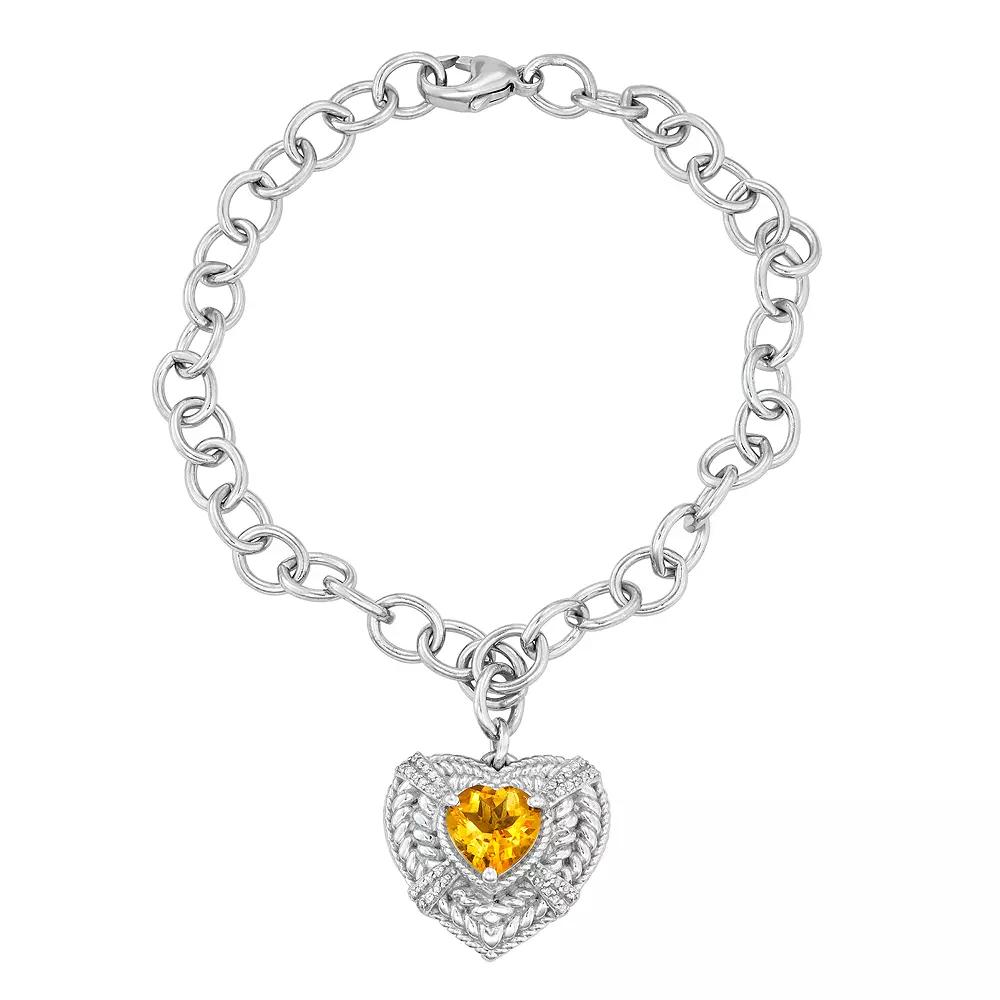 Jewelexcess Sterling Silver Gemstone & 1/10 Carat T.W. Diamond Bracelet, Women's, Size: 7", Citrine Product Image