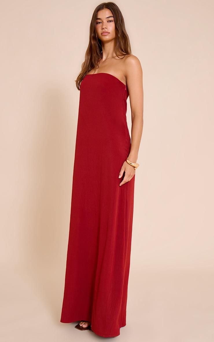 Deep Red Floaty Woven Bandeau Maxi Dress Product Image