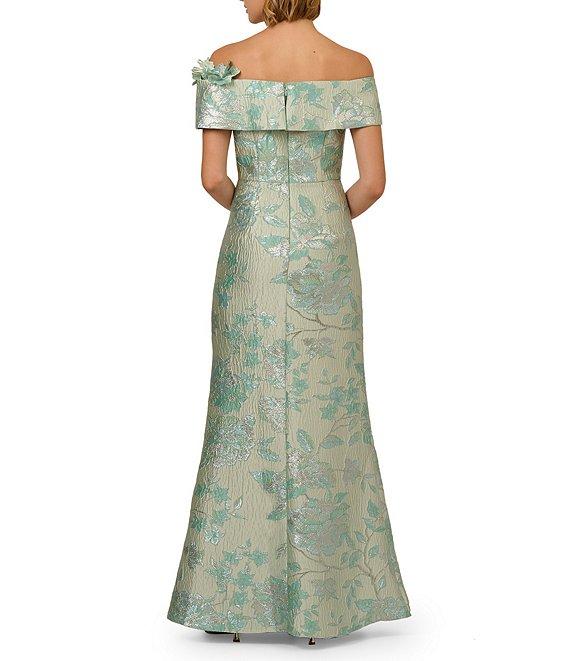 Adrianna Papell Floral Jacquard Off-The-Shoulder Cap Sleeve Column Gown Product Image