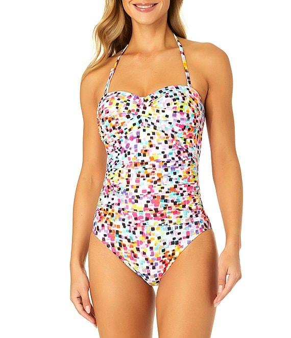 Anne Cole Abstract Dot Twist Front Strapless Bandeau One Piece Swimsuit Product Image