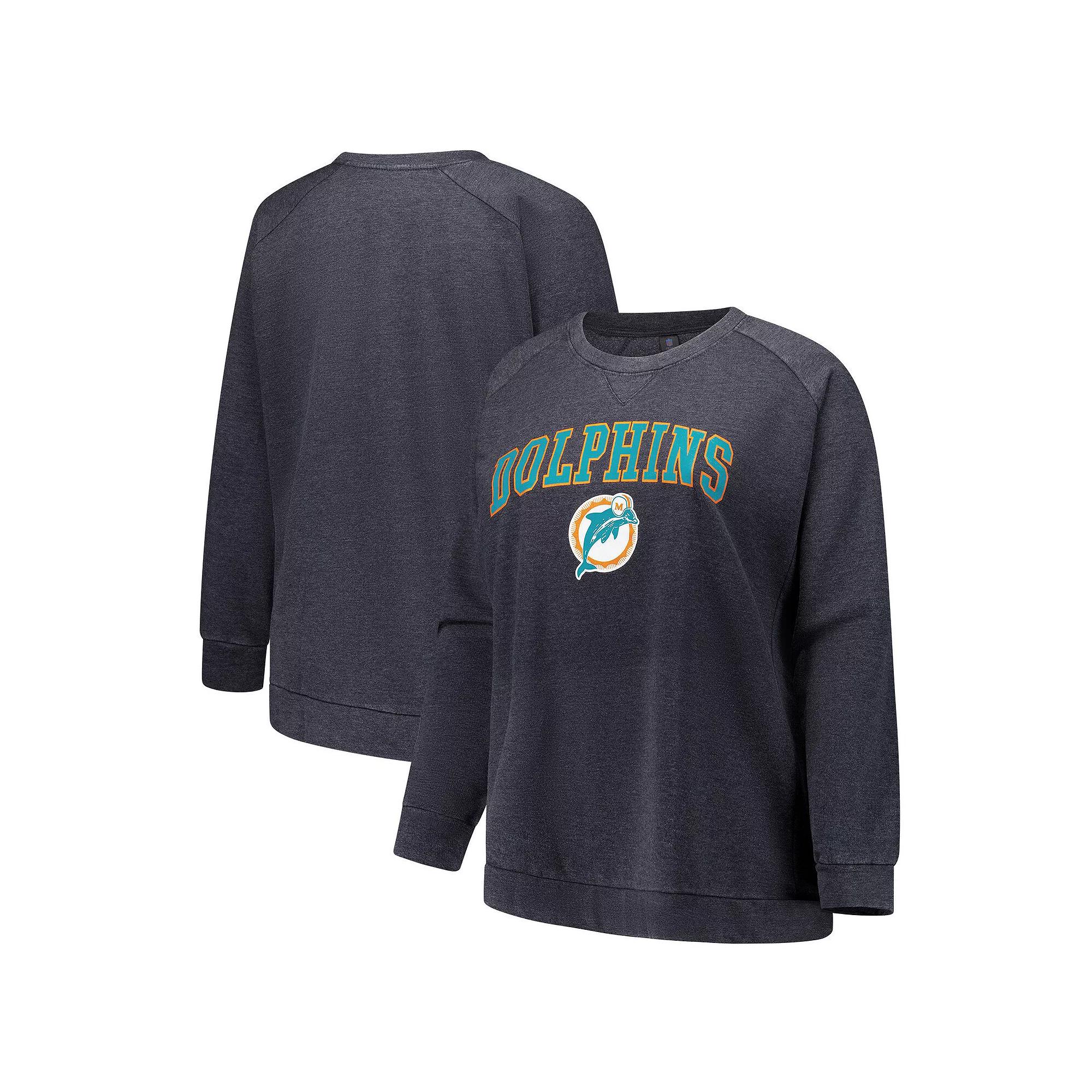 Women's Fanatics Charcoal Miami Dolphins Acid Wash Raglan Pullover Sweatshirt,  Product Image