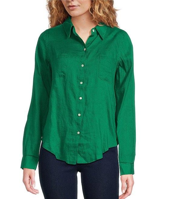 Lilly Pulitzer Sea View Woven Linen Point Collar Long Sleeve Button Down Shirt Product Image