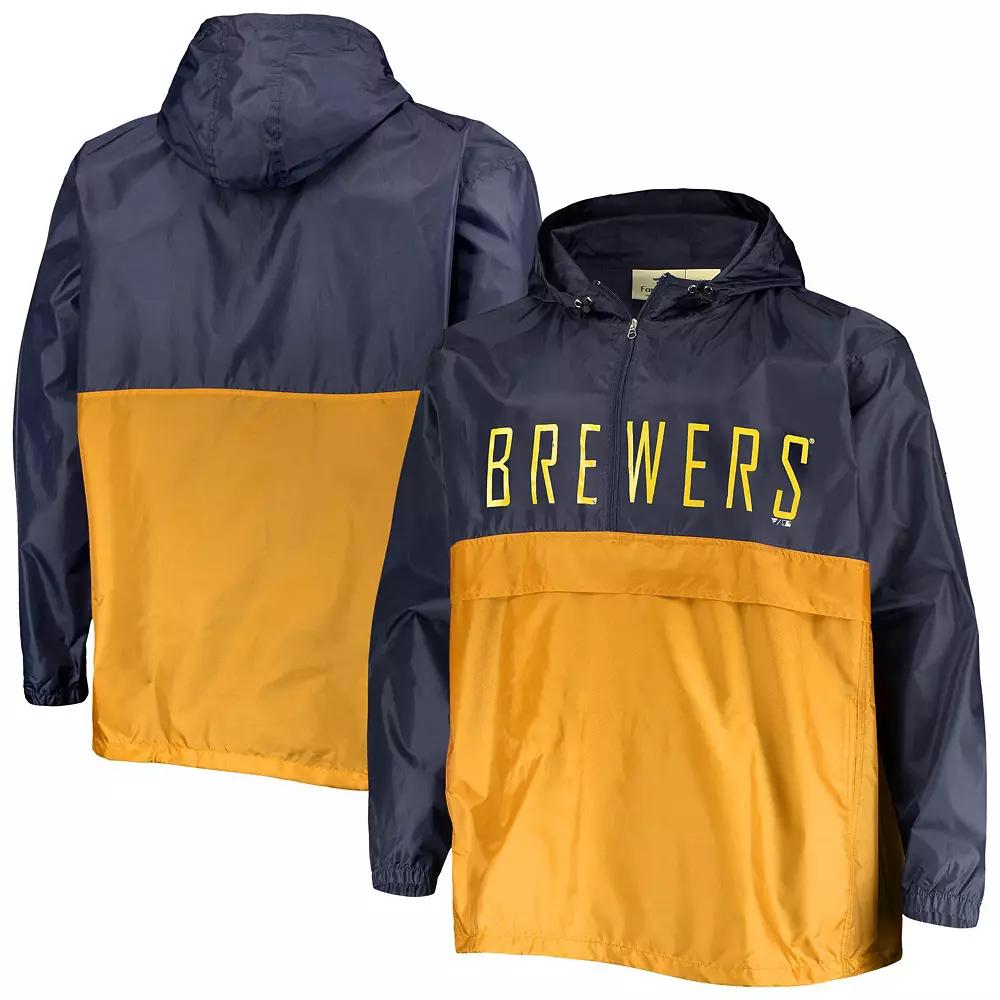 Men's Navy/Gold Milwaukee Brewers Big & Tall Split Body Anorak Half-Zip Jacket, Size: 2XLT, Blue Product Image