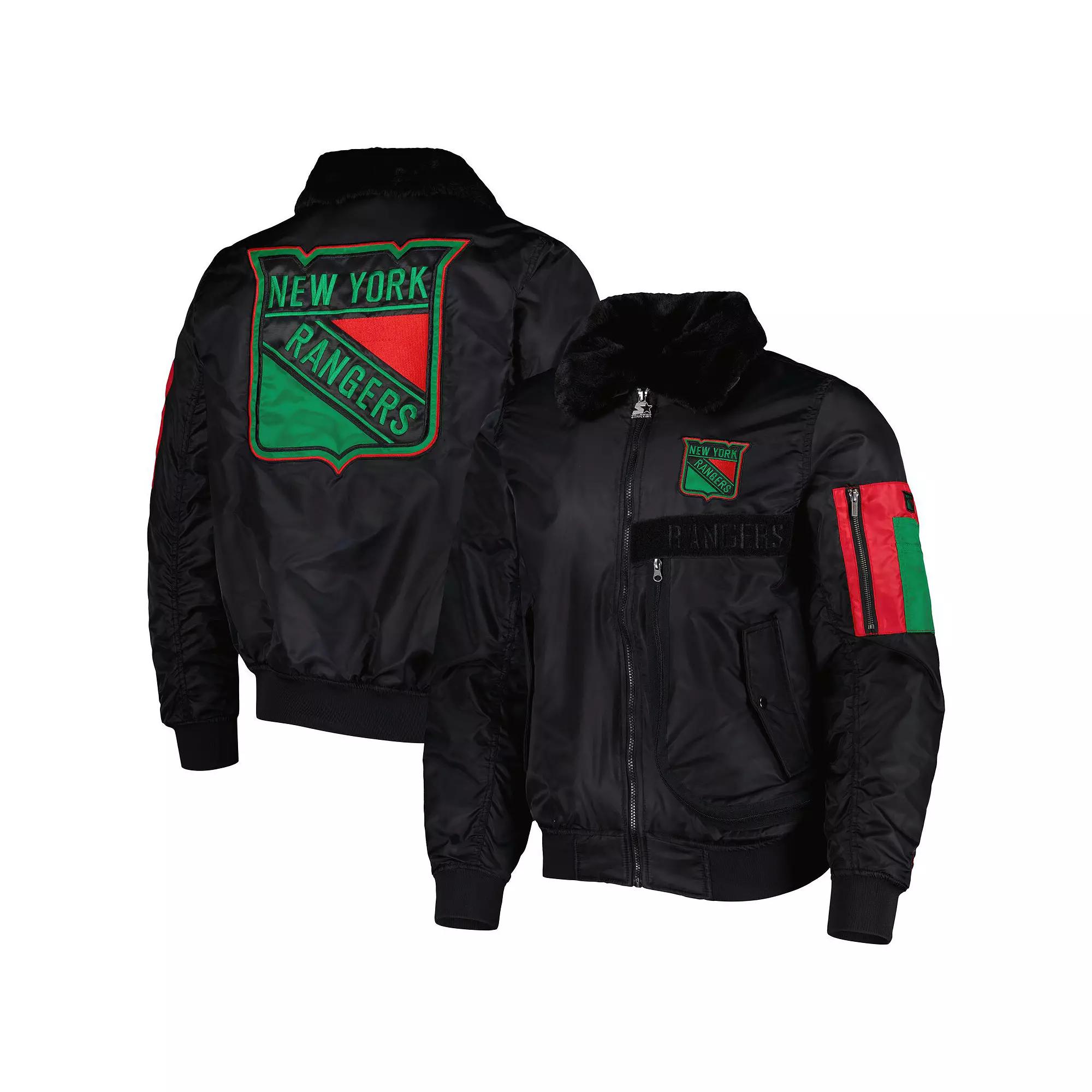 Men's Starter x Ty Mopkins Black New York Rangers Black History Month Varsity Full-Zip Jacket,  Product Image