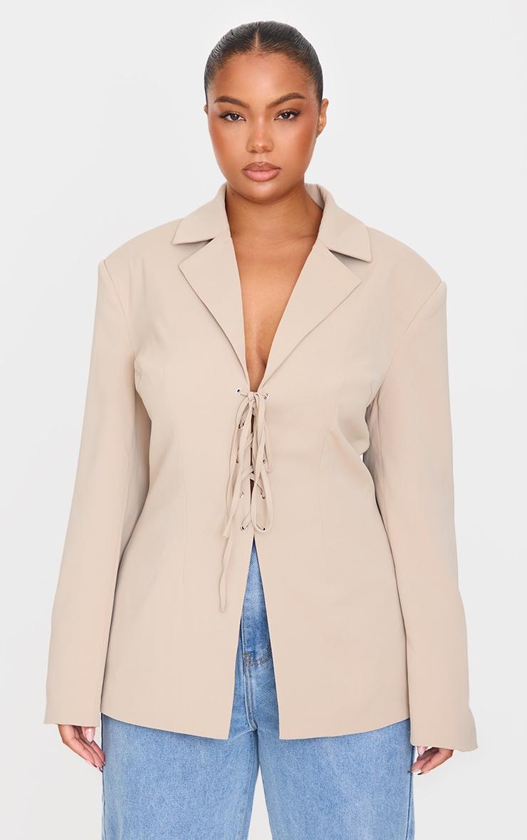  Plus Stone Lace Up Tie Front Blazer Product Image
