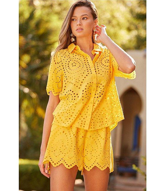 Skies Are Blue Coordinating Eyelet Point Collar Neck Short Sleeve Blouse Product Image