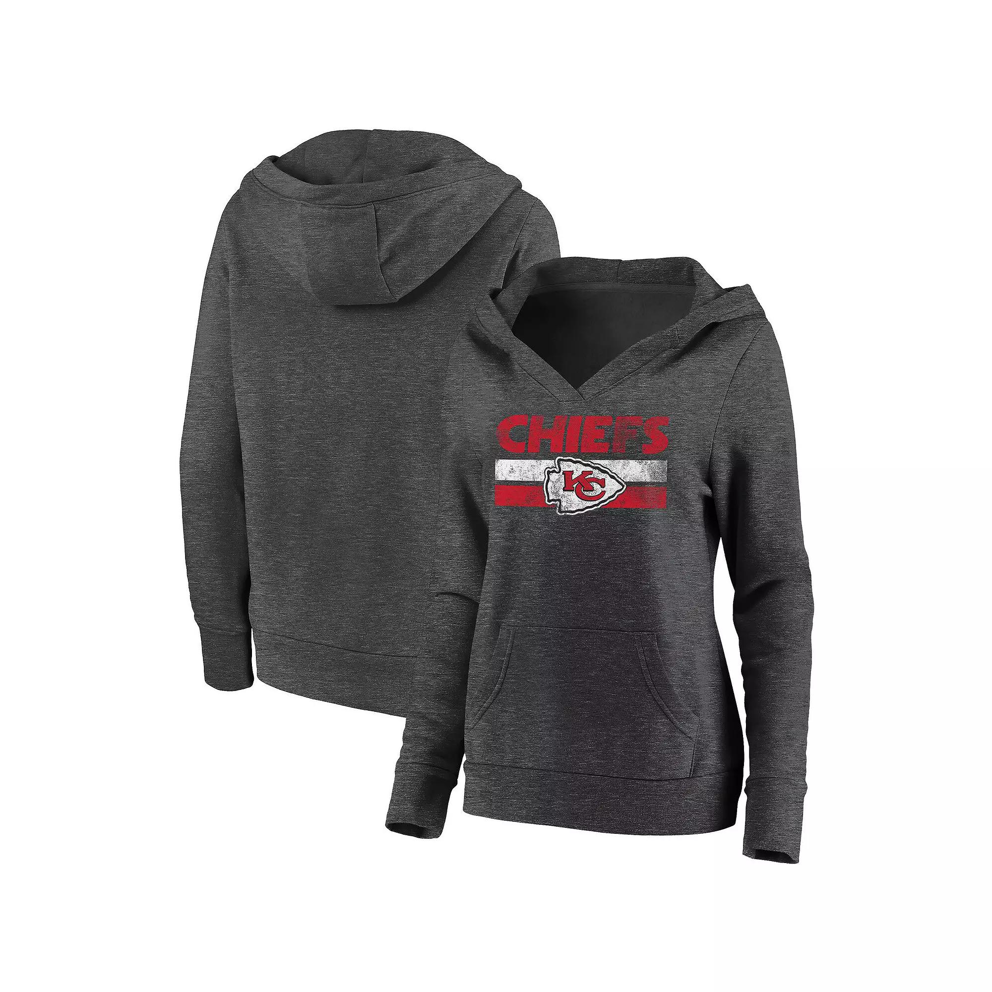 Women's Fanatics Branded Heathered Charcoal Kansas City Chiefs First String V-Neck Pullover Hoodie,  Product Image