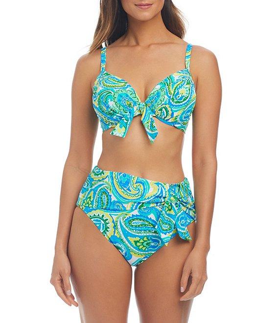 Bleu Rod Beattie More Is More Printed Sweetheart Neck Underwire Tie Front Swim Top Product Image