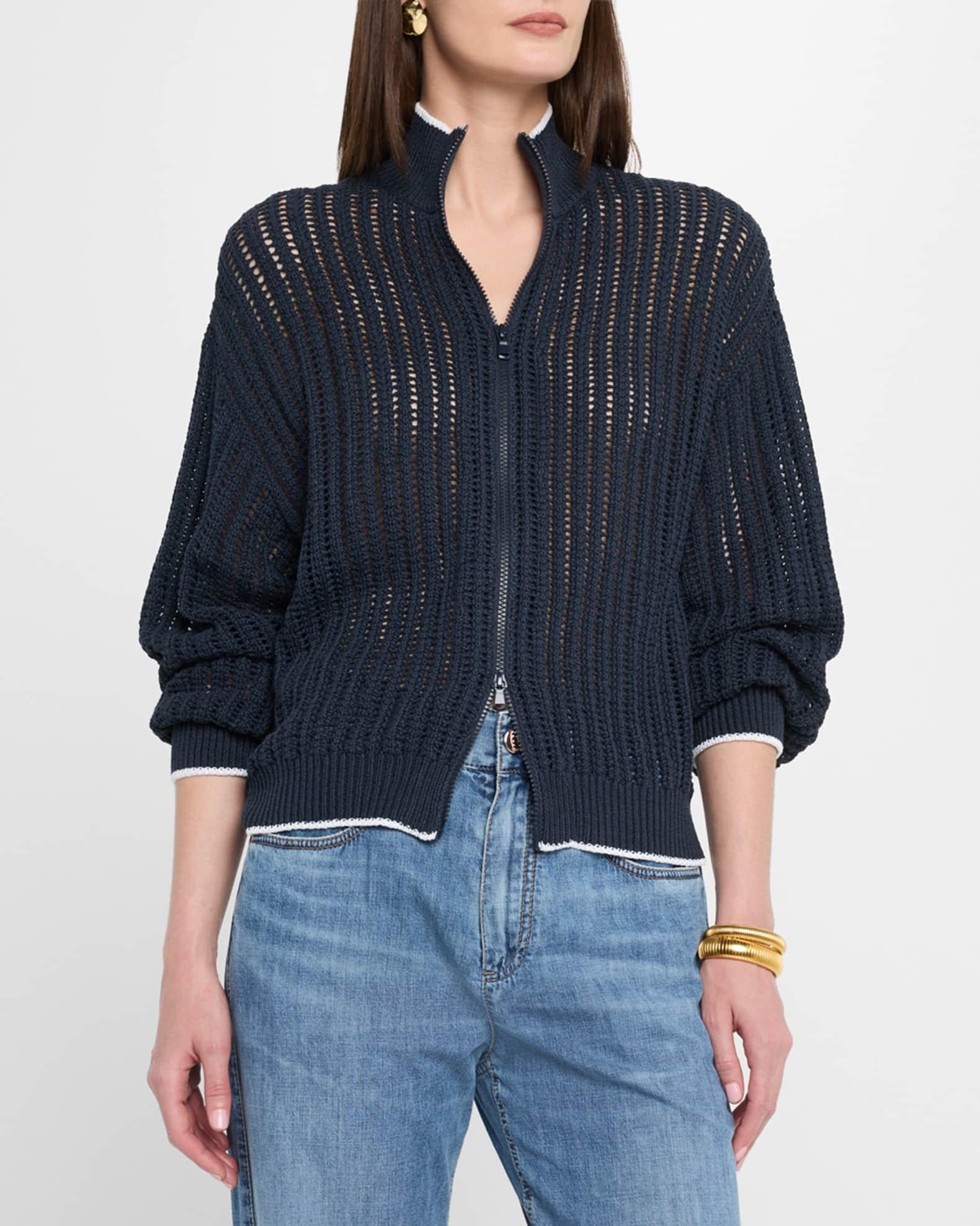 Cotton Open-Knit Zip Cardigan Product Image