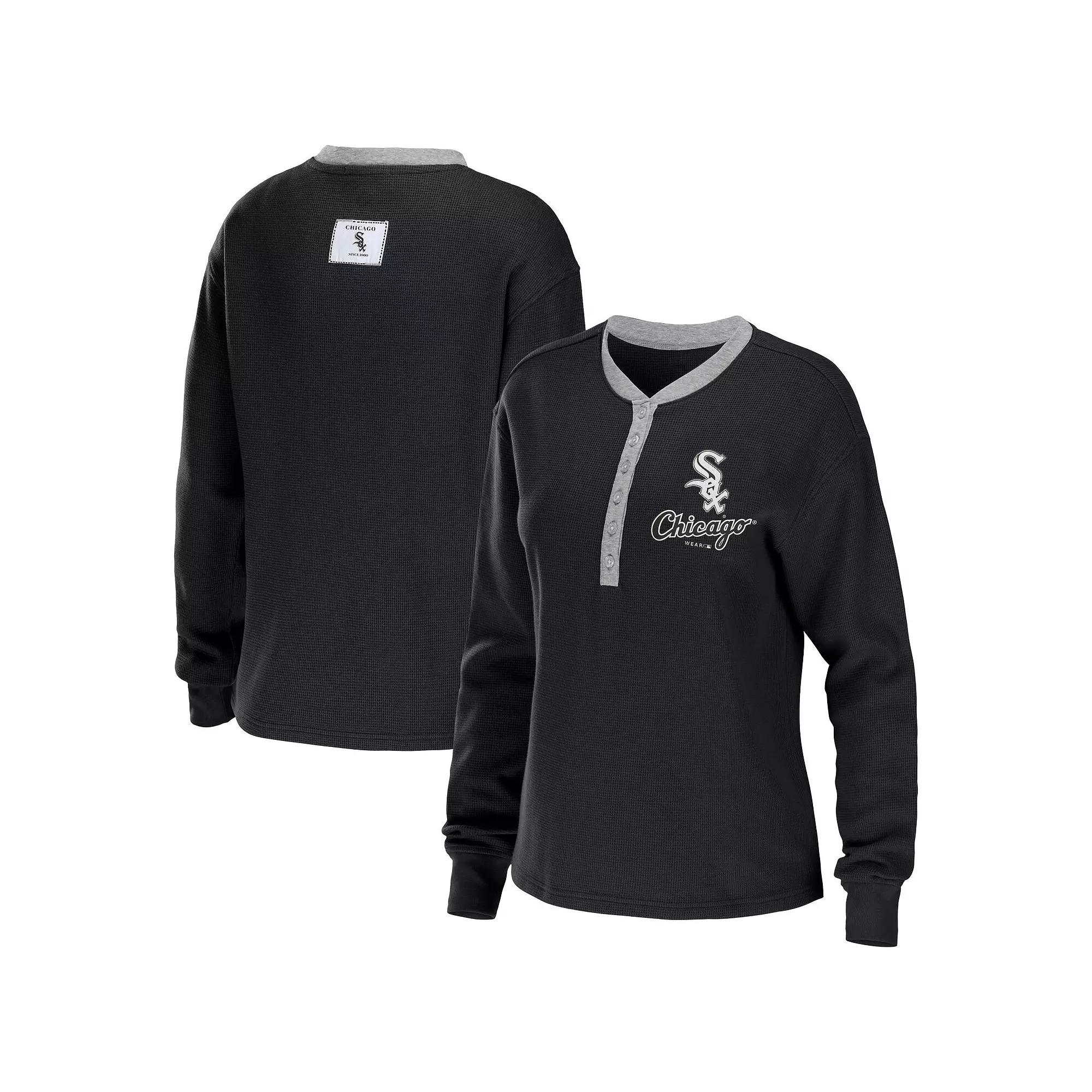 Women's WEAR by Erin Andrews Powder Blue Los Angeles Chargers Waffle Henley Long Sleeve T-Shirt,  Product Image