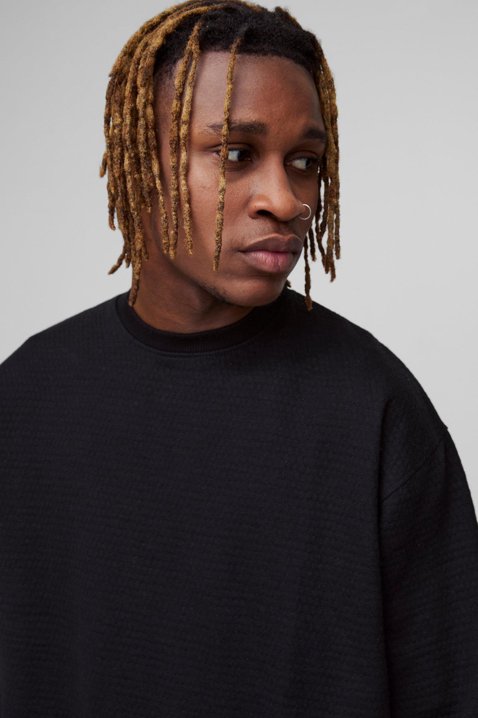 Tall Bobble Jacquard Oversized Boxy Sweat & Short Set | boohooMAN USA Product Image