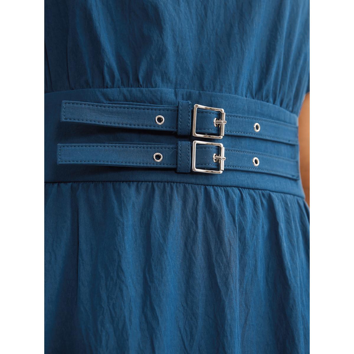 Plus Size Belted Cinched-Waist Solid Maxi Dress Mediumblue Women V-neck Cap Sleeve Curvy BloomChic 26/4X Product Image