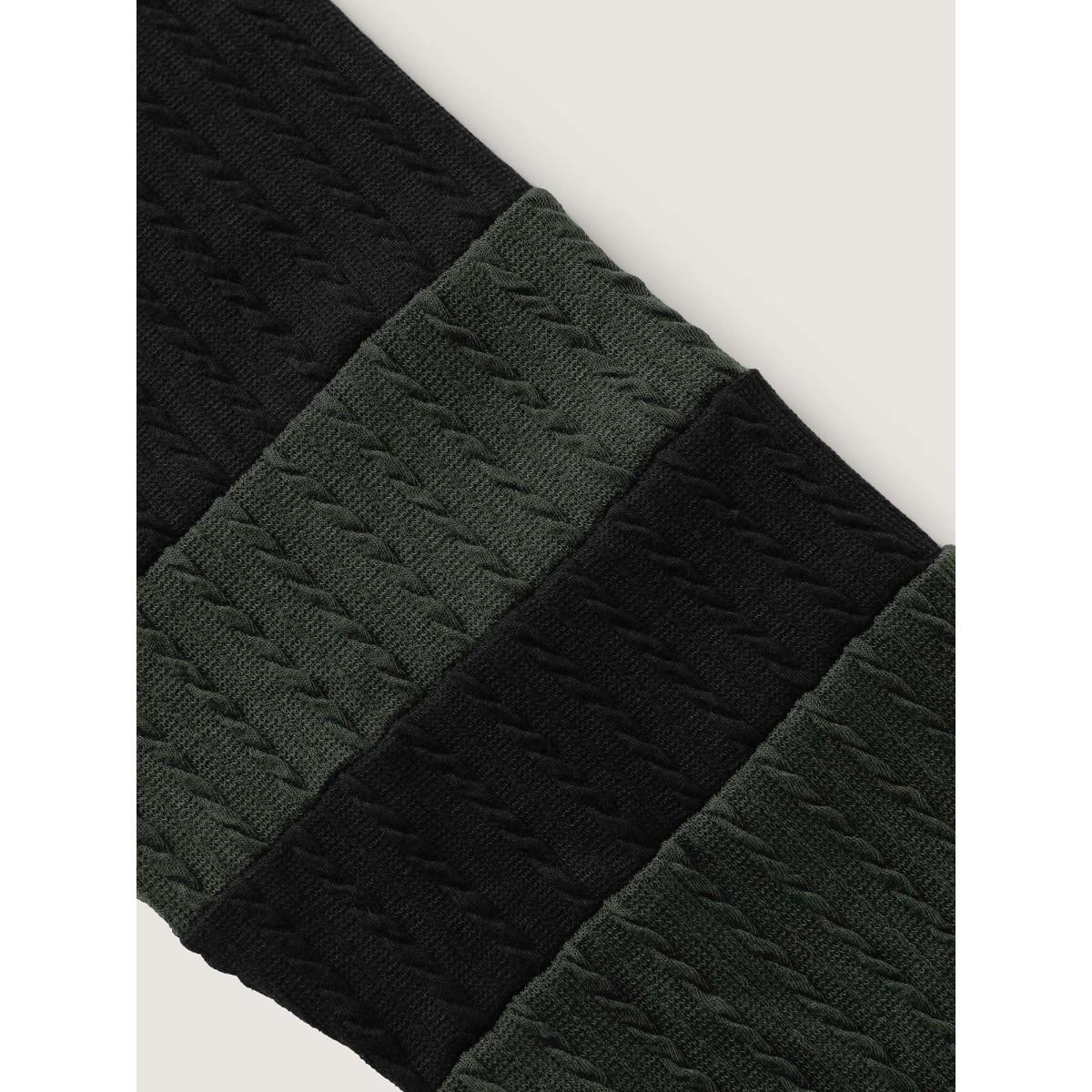 Plus Size Textured Color Contrast Half-Zipper Hoodie Women ArmyGreen Leisure Texture Hooded Casual Sweatshirts BloomChic 30/6X Product Image