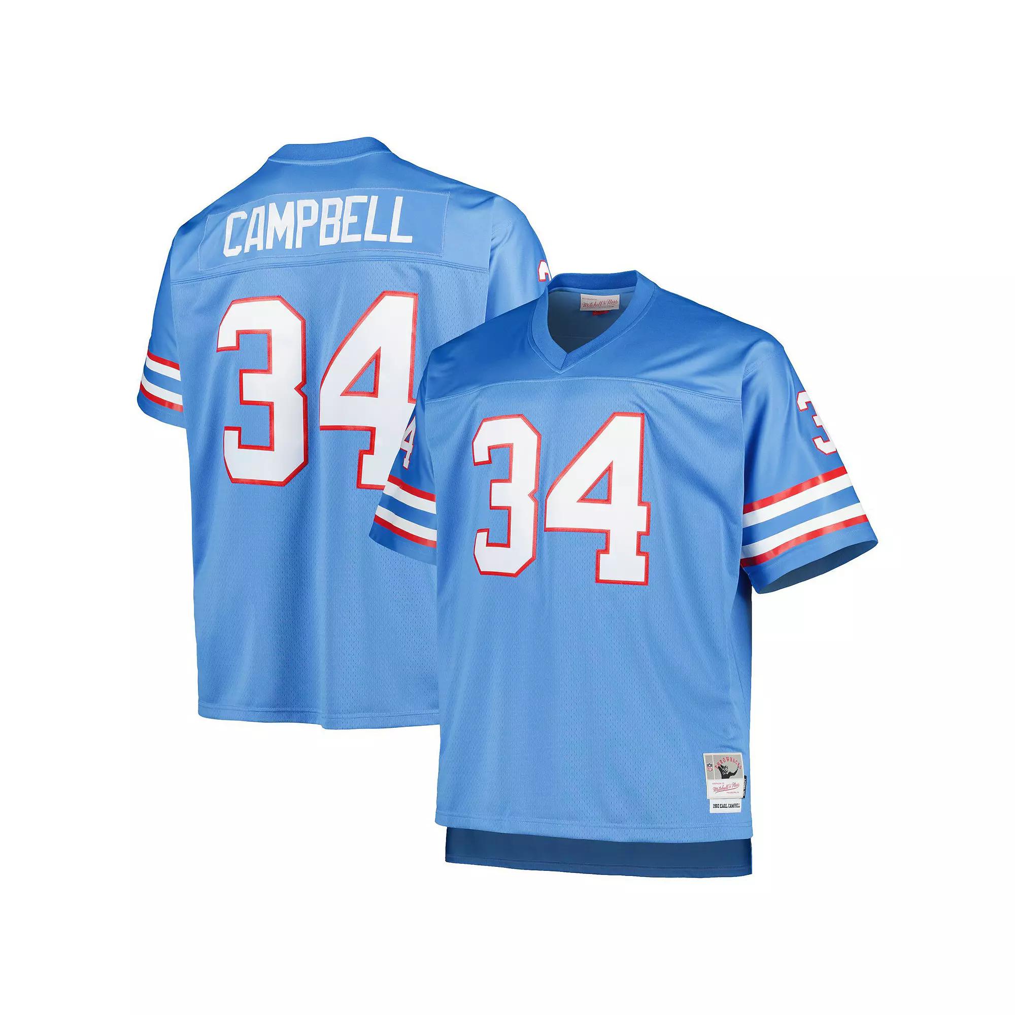 Men's Mitchell & Ness Earl Campbell Light Blue Houston Oilers Big & Tall 1980 Retired Player Replica Jersey, Size: 5XLT, Nfl Light Product Image