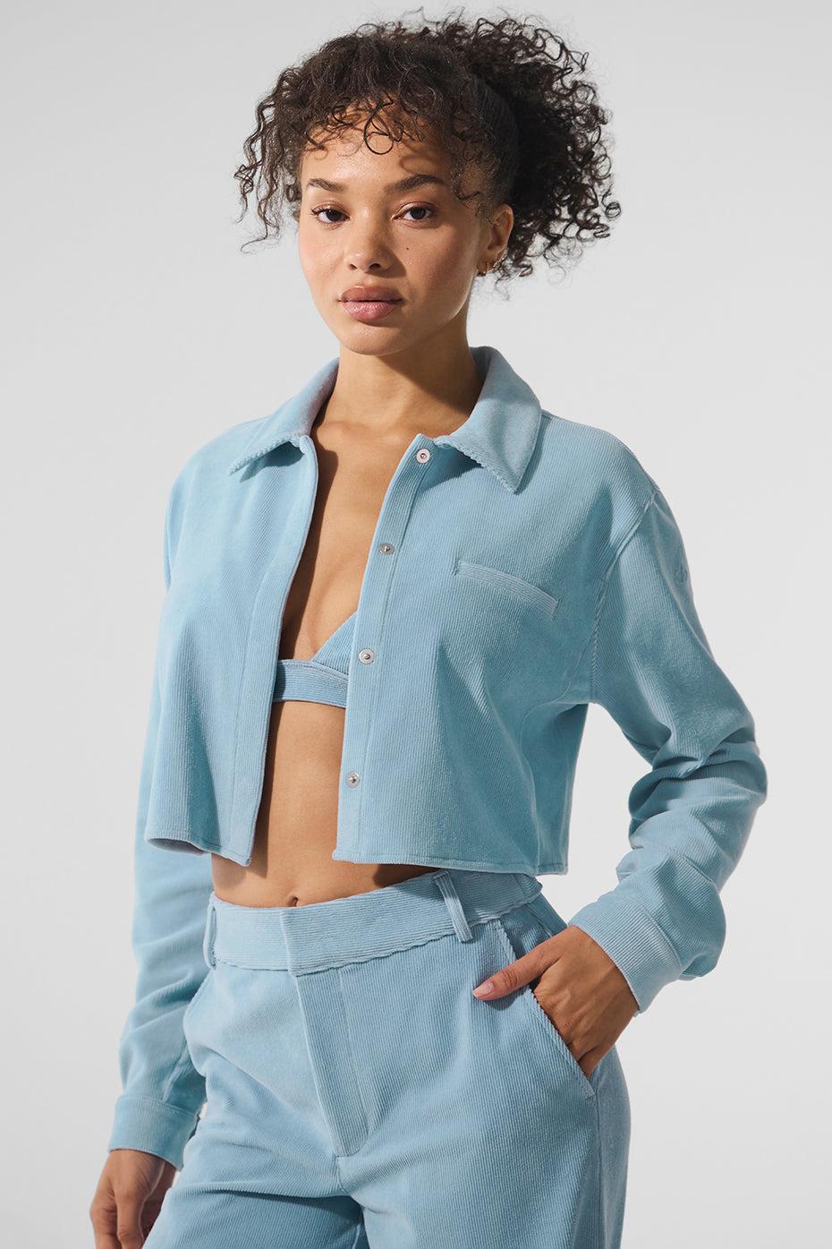 Micro Corduroy Cropped Dreamer Button Down - Celestial Blue Product Image