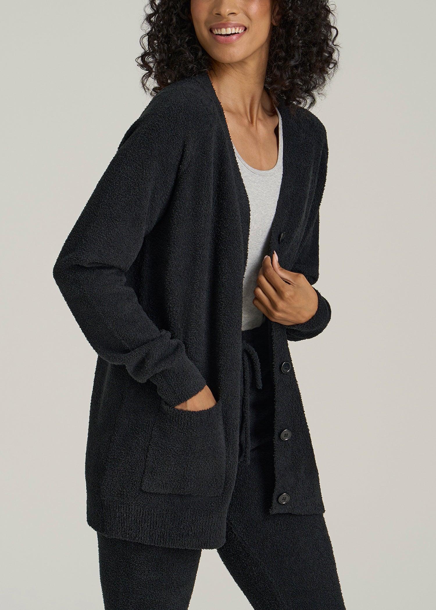 Chenille Cardigan for Tall Women in Black Female Product Image