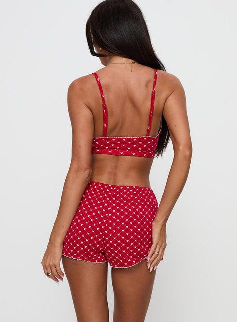 Slow Start Pointelle Sleep Short Red Product Image