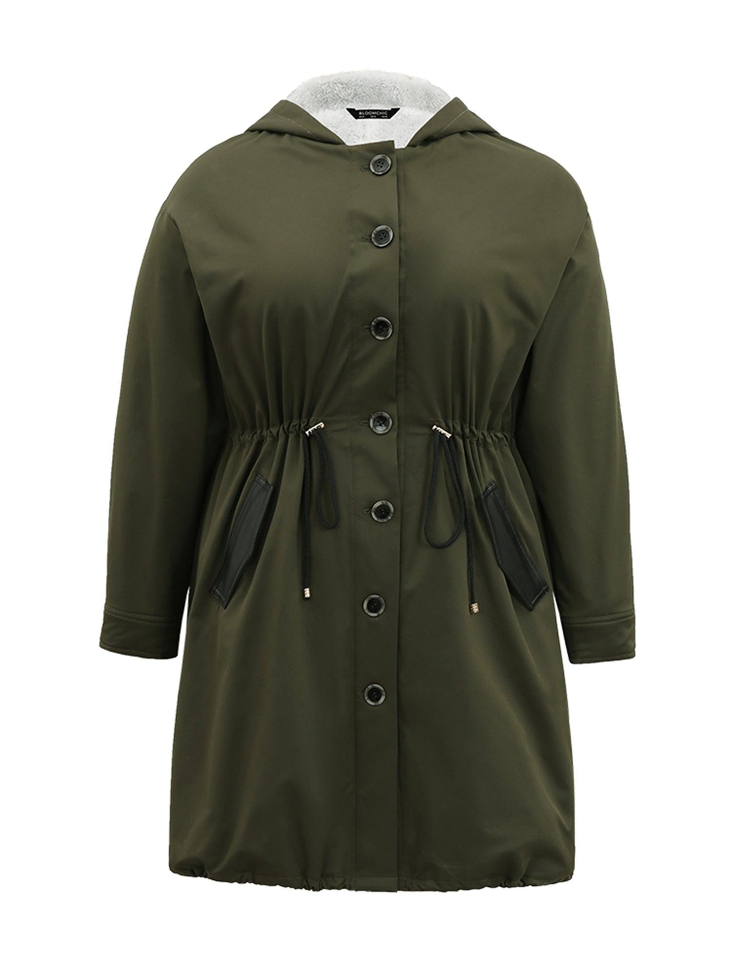 Patchwork Fuzzy PU Leather Drawstring Coat Female Product Image