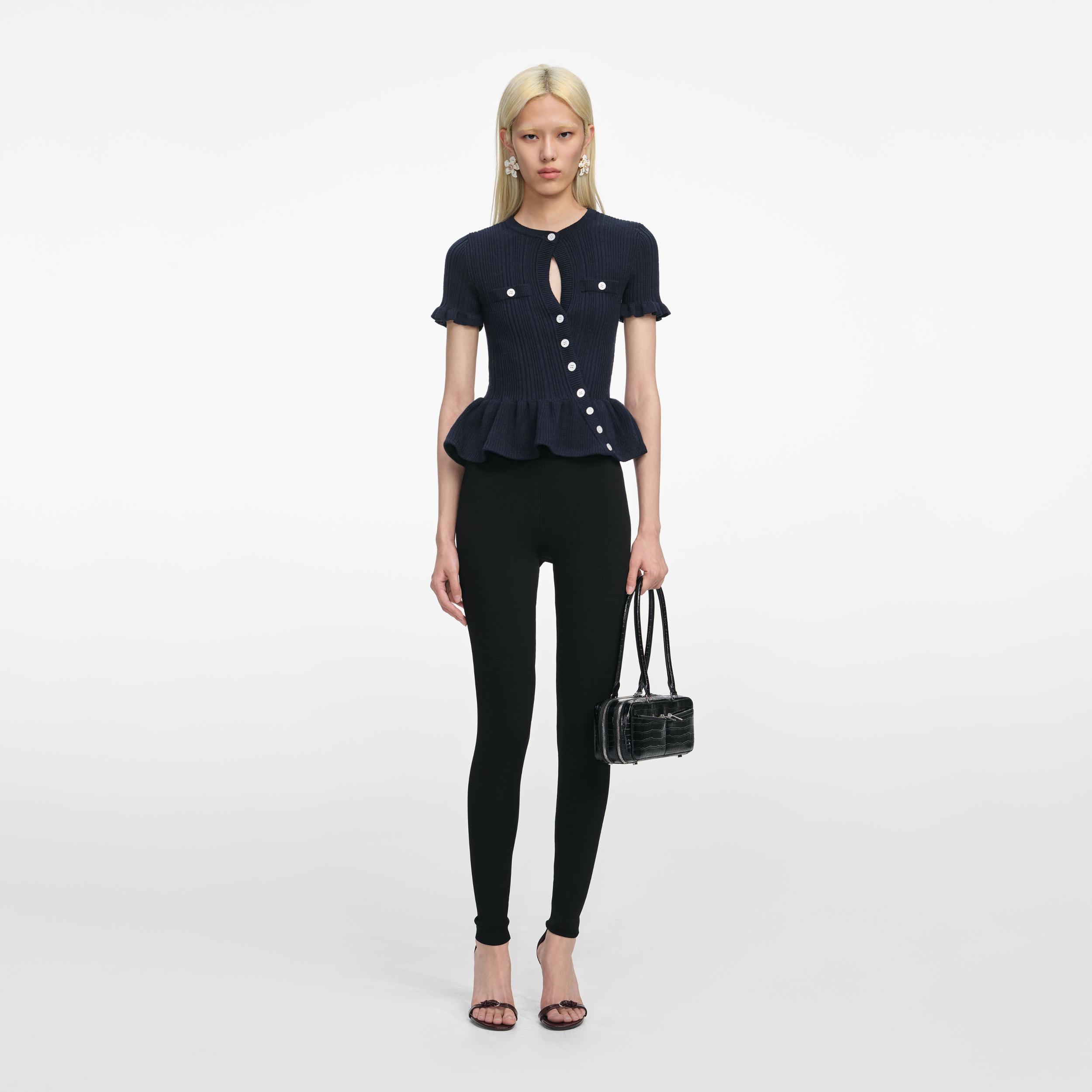 Navy Asymmetric Knit Top Product Image
