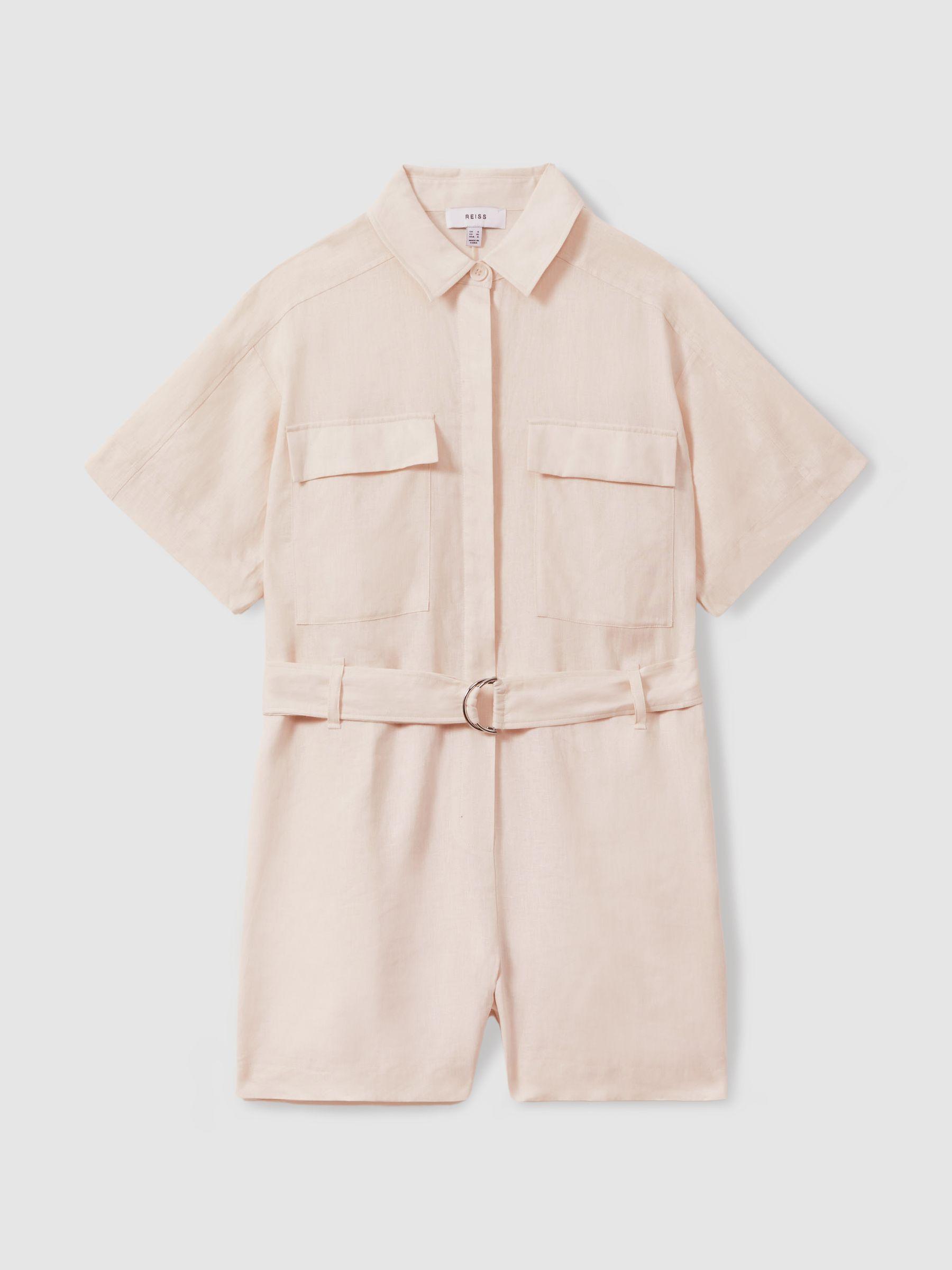Linen Belted Playsuit in Pink Product Image