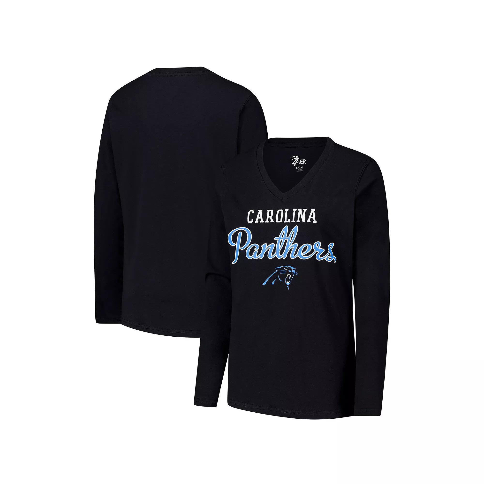 Women's G-III 4Her by Carl Banks Black Carolina Panthers Post Season Long Sleeve V-Neck T-Shirt,  Product Image
