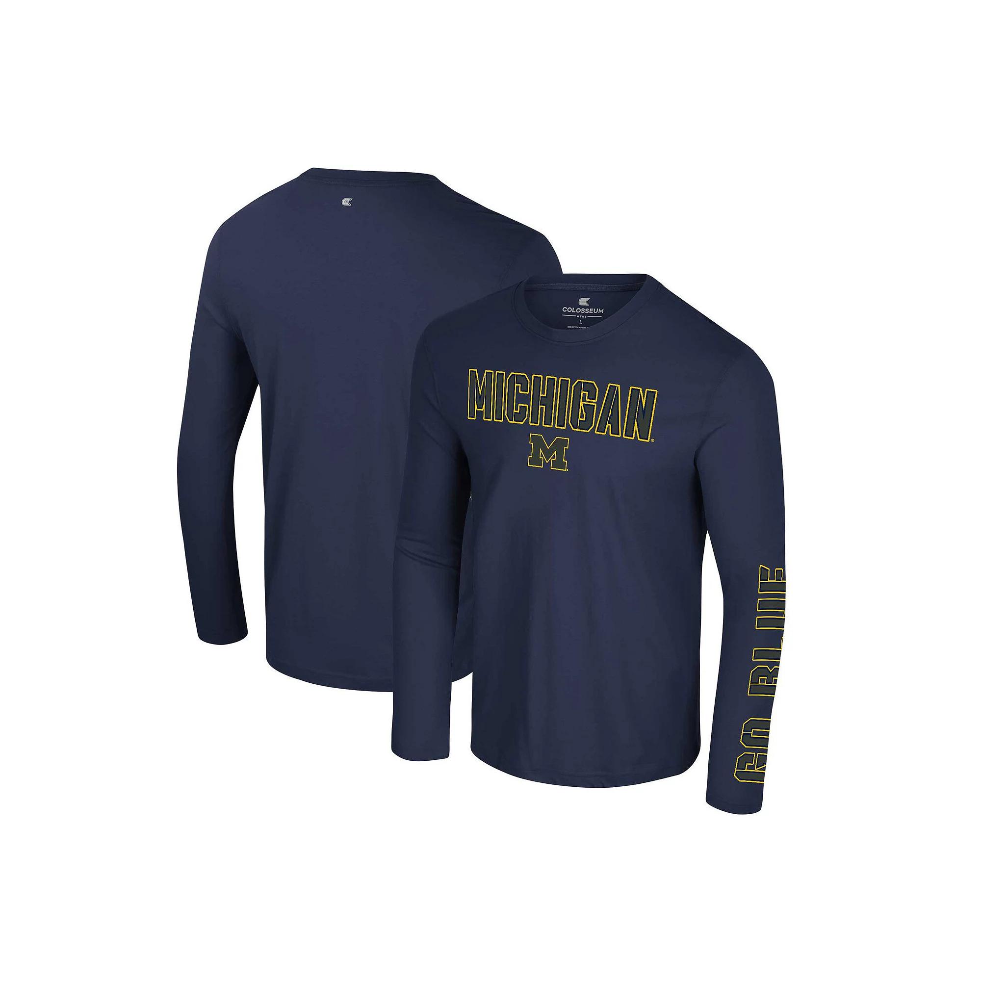 Men's Colosseum Navy Notre Dame Fighting Irish Color Pop Active Blend 2-Hit Long Sleeve T-Shirt,  Product Image