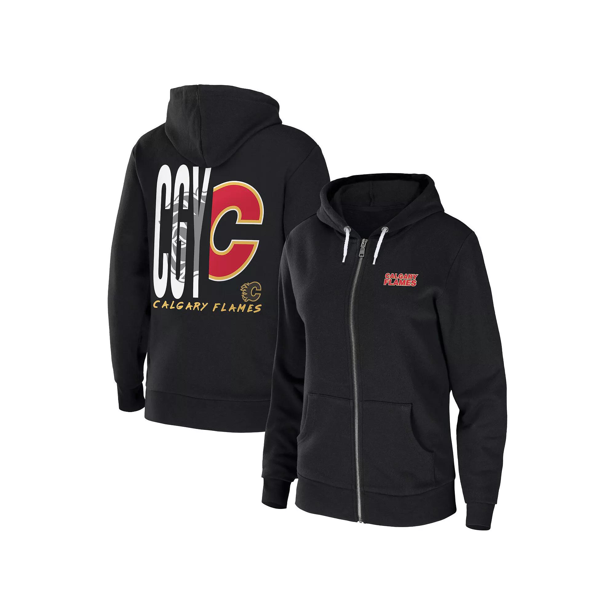 Women's WEAR by Erin Andrews Black Calgary Flames Sponge Fleece Full-Zip Hoodie,  Product Image