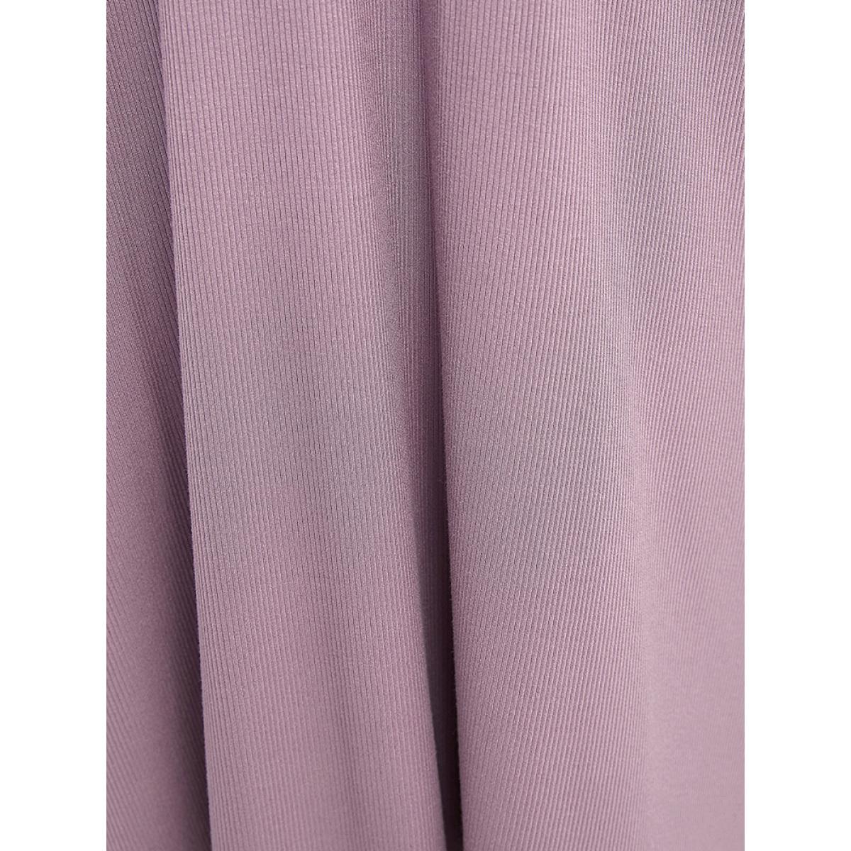 Plus Size Solid Dolman Sleeve Ruffle Trim Pocket Rib Knit Knee Dress Mauve Women Casual Pocket V-neck Half Sleeve Curvy Knee Dress BloomChic 12/L Product Image