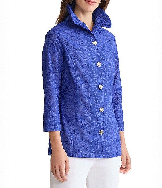 Ming Wang Embroidered Tailored Fit Ruched Collar Bracelet Sleeve Jacket Product Image