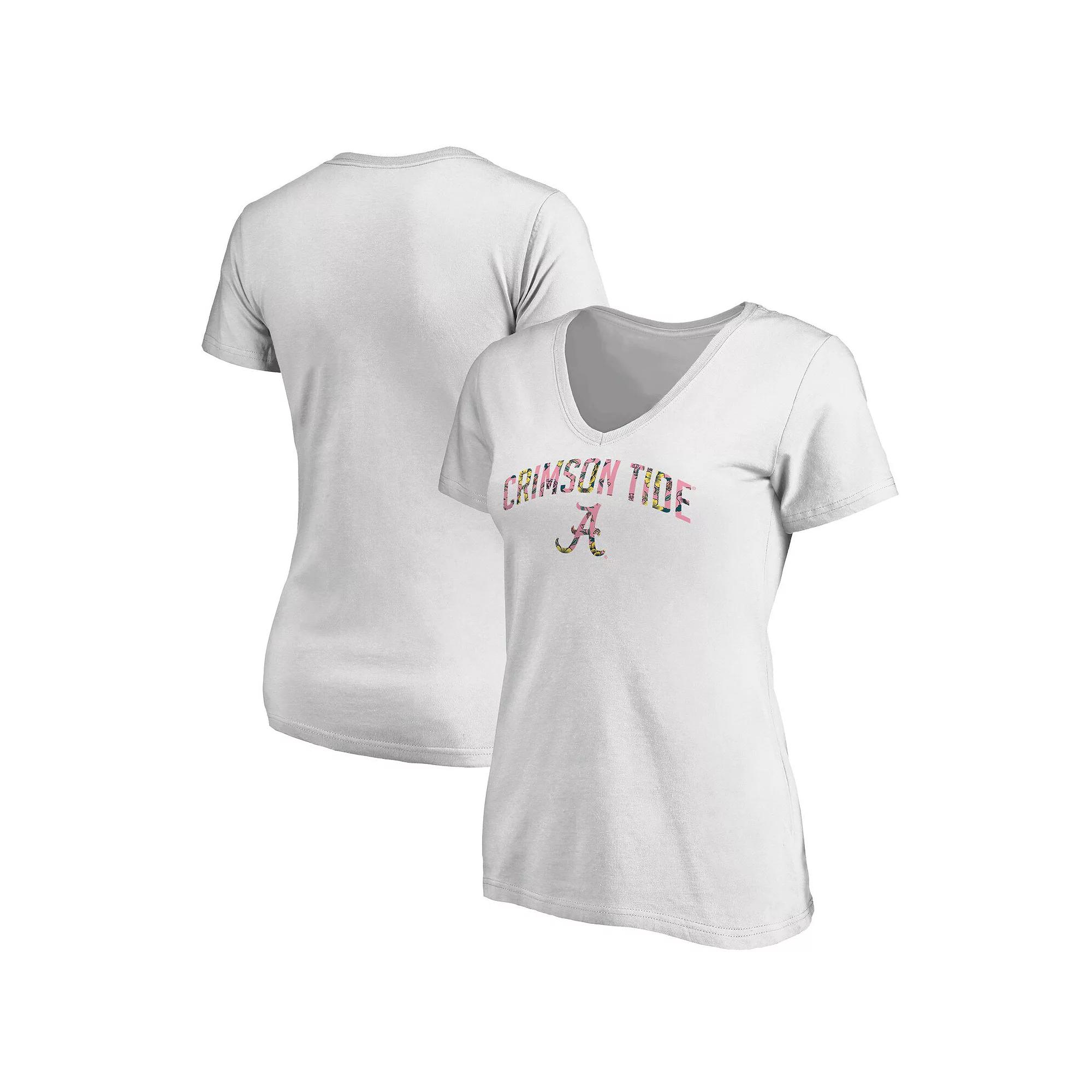 Women's White Alabama Crimson Tide Floral Arched V-Neck T-Shirt, Size: Small Product Image
