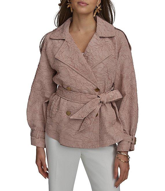 Donna Karan Textured Tie Waist Button Front Jacket Product Image