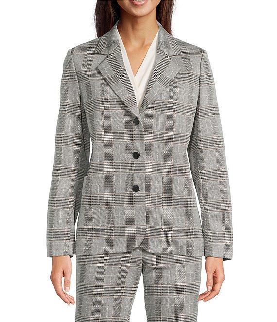Anne Klein Plaid Notch Collar Long Sleeve Patch Pocket Button Front Blazer Product Image