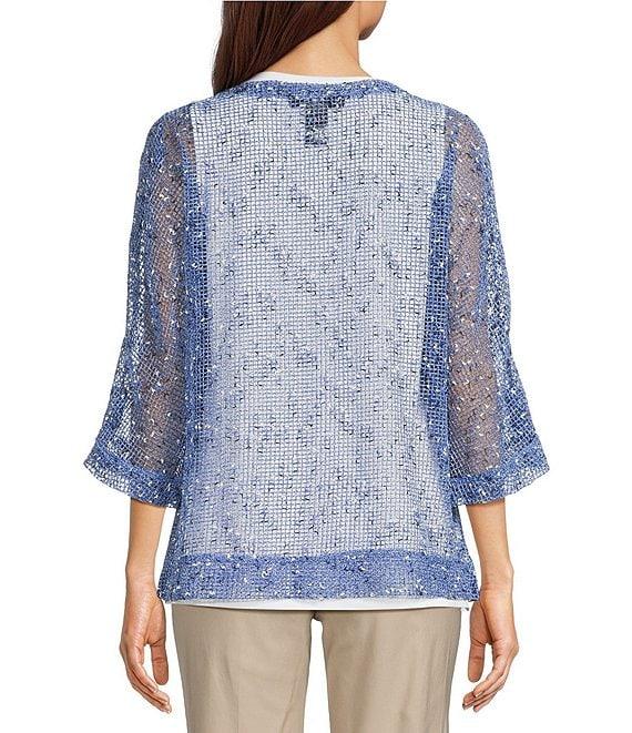 Ali Miles Mesh Woven V-Neck Elbow Sleeve Jacket Product Image