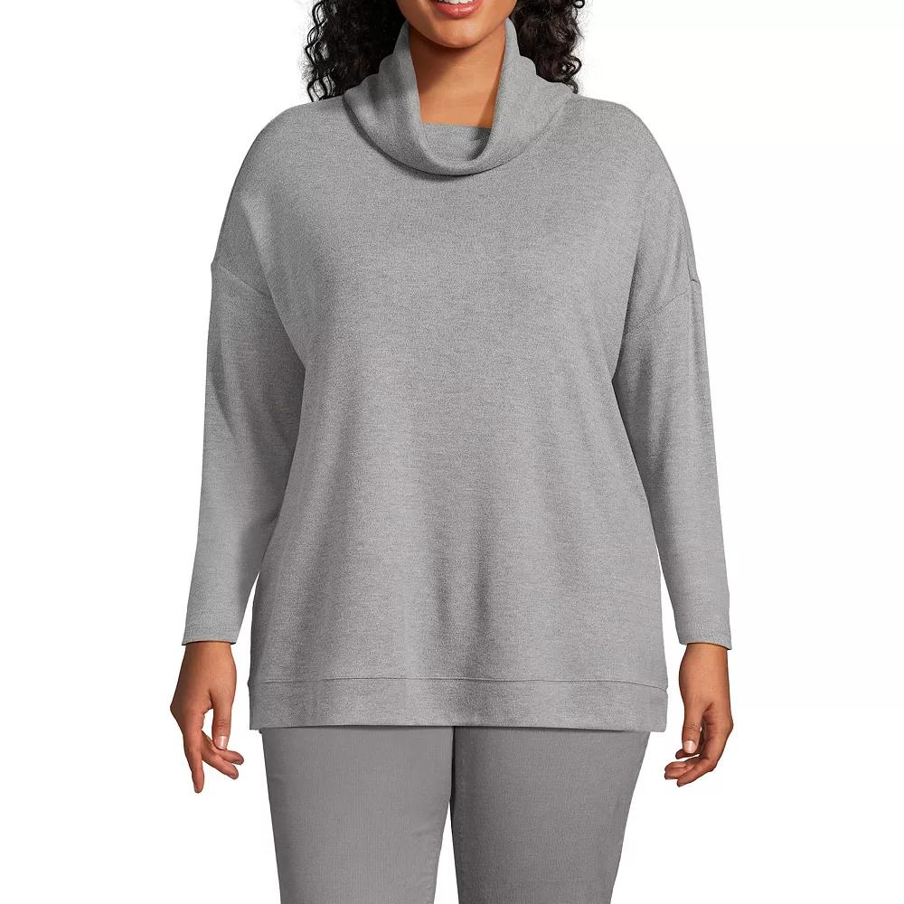 Plus Size Lands' End Long Sleeve Cozy Knit Cowlneck Tunic, Women's, Size: 1XL, Gray Grey Product Image