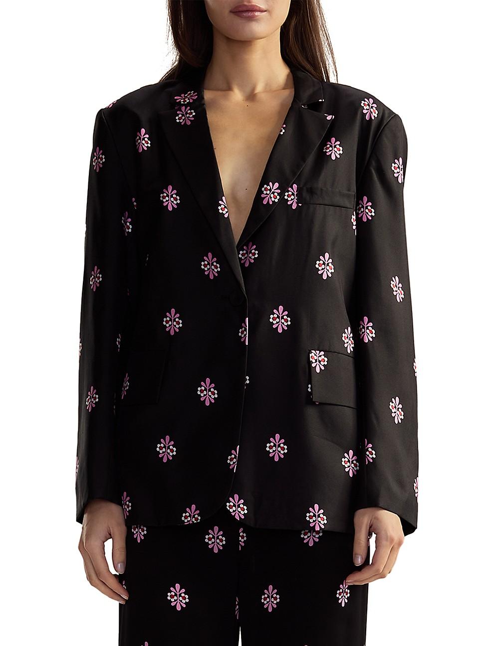 Womens Floral Silk Twill Notch-Lapel Blazer Product Image