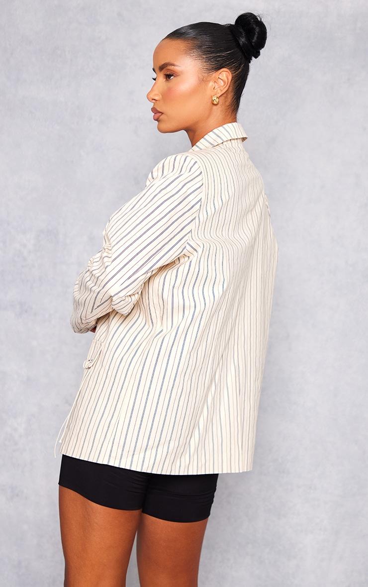Cream Pinstripe Eyelet Detail Oversized Blazer Product Image