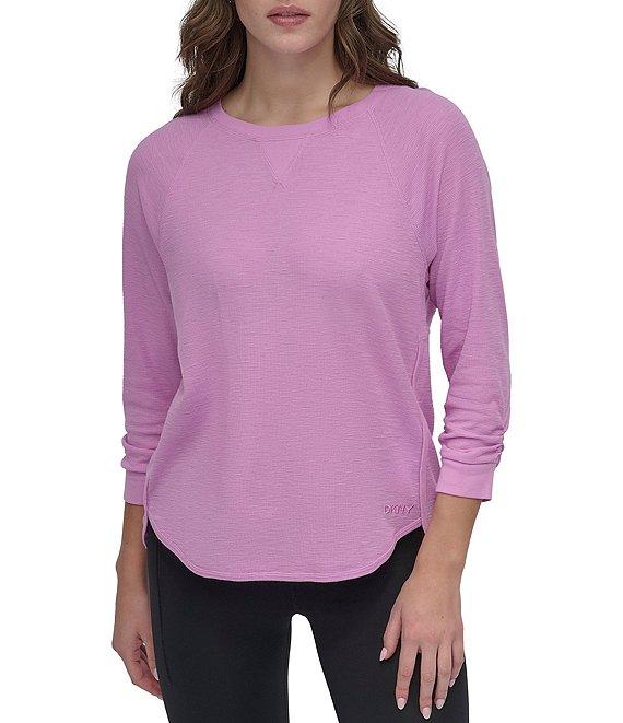 DKNY Sport by Donna Karan Mini Slub Waffle Knit Crew Neck 3/4 Ruched Sleeve Tee Product Image