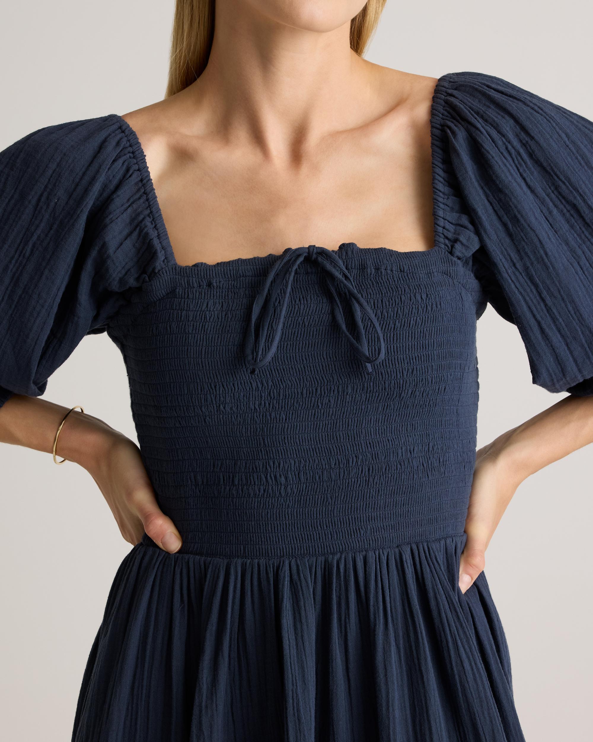 Quince | Women's Gauze Smocked Square Neck Midi Dress Organic Cotton Product Image