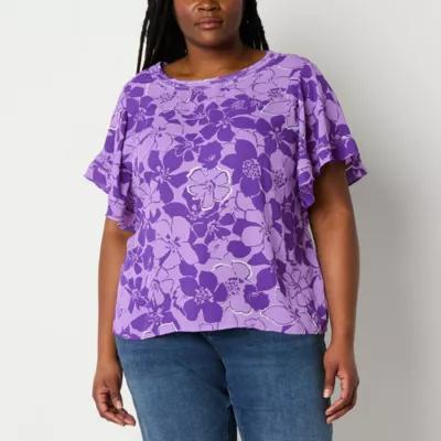 Liz Claiborne Womens Round Neck Short Sleeve Plus Blouse Product Image