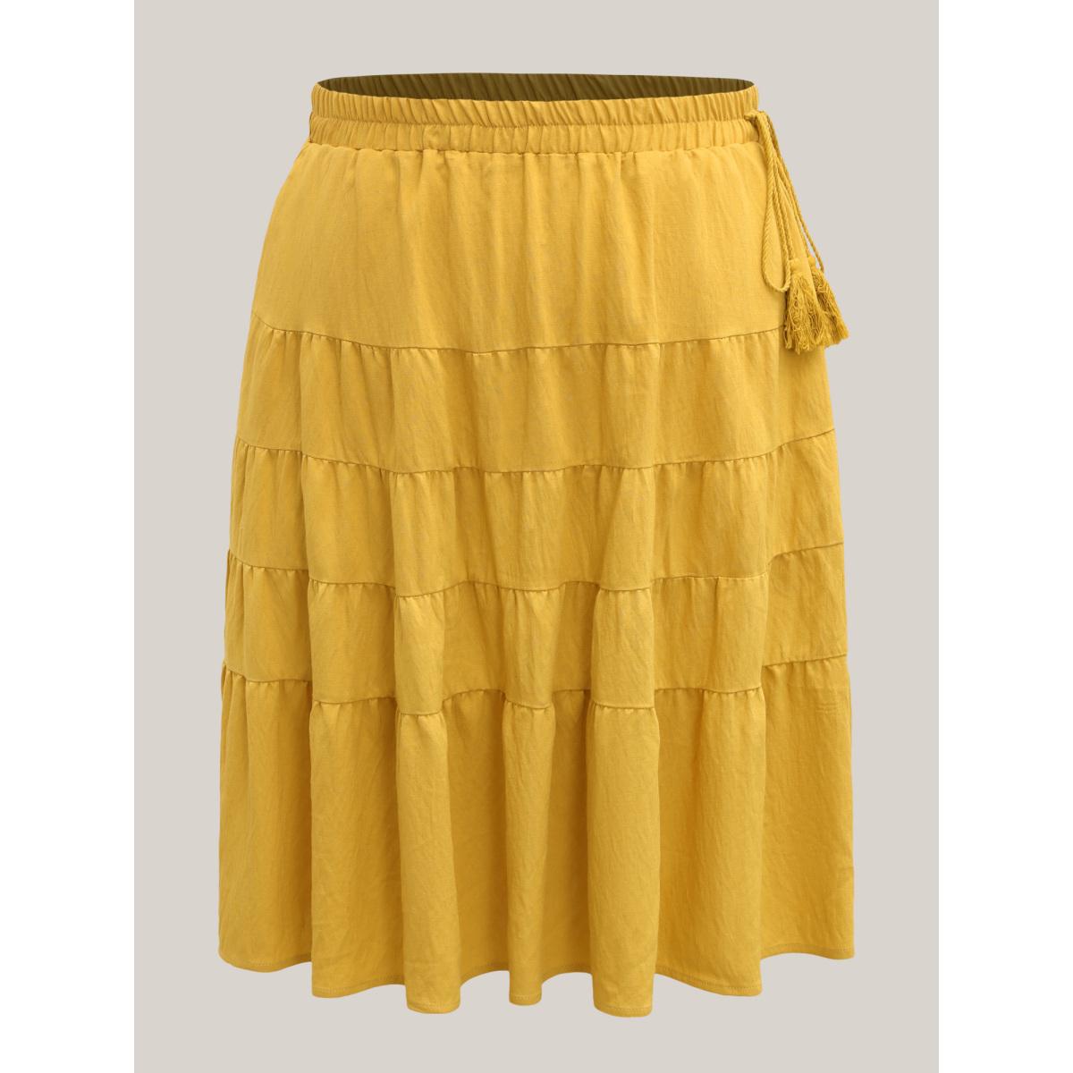 Plus Size Tassel Tie Tiered Midi Skirt Women Lemonyellow Side seam pocket Everyday-Casual Skirts BloomChic 22-24/3X Product Image