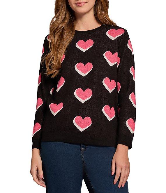 Jones New York Scatter Heart Crew Neck Long Sleeve Knit Top Product Image