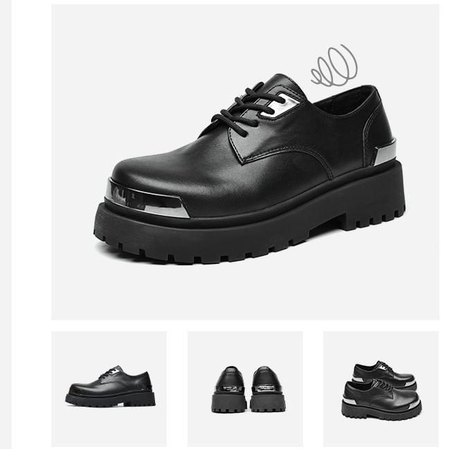 Faux Leather Metal Cap Platform Lace-Up Shoes Product Image