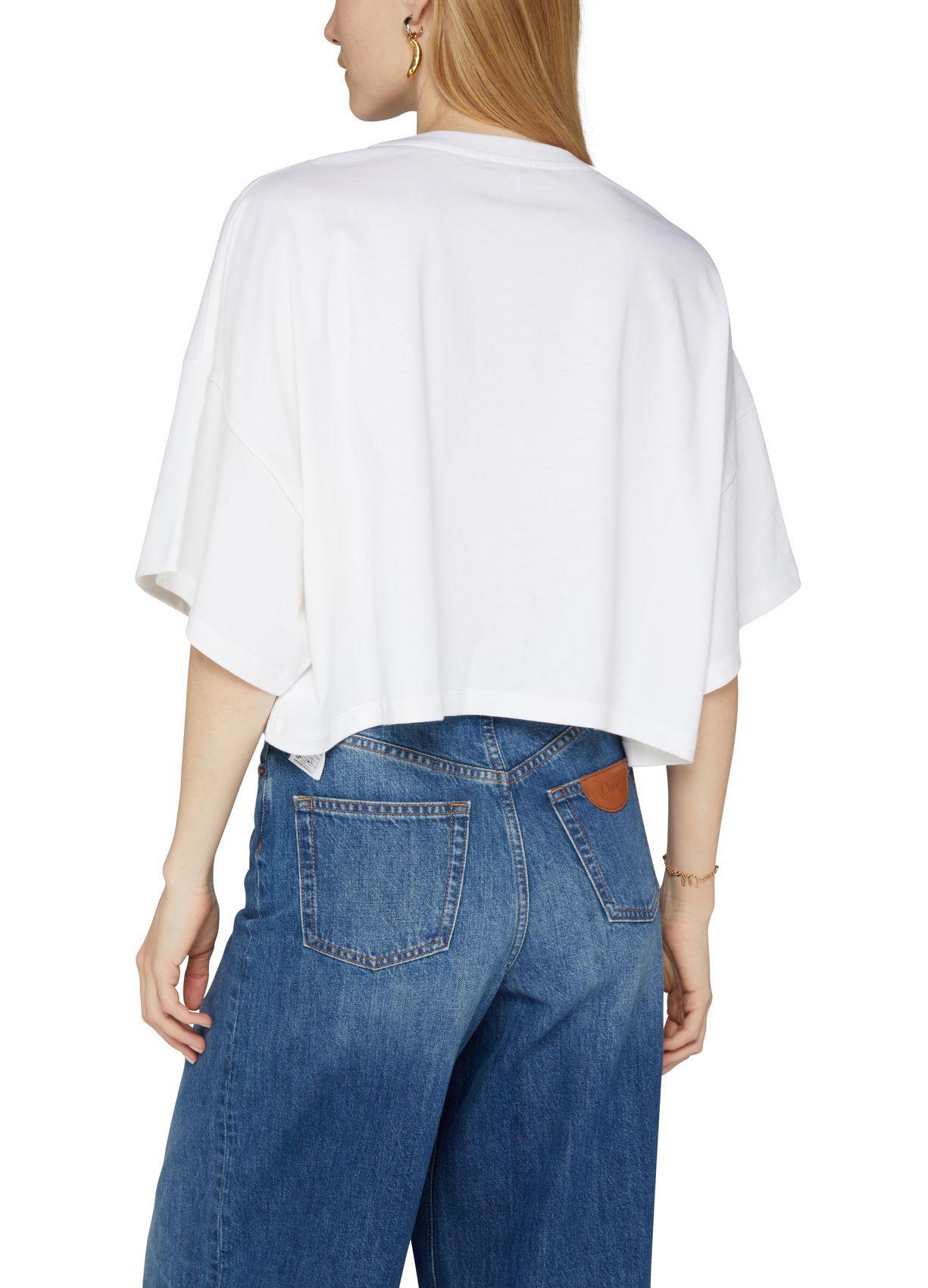 CHLOÉ White Cropped Crewneck T-shirt With Maxi Logo Print On The Front In Cotton Woman In Multicolor Product Image