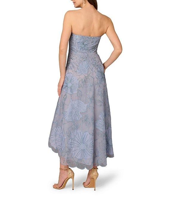 Aidan Mattox Strapless Floral Embroidered Organza High Low Aline Midi Dress Product Image