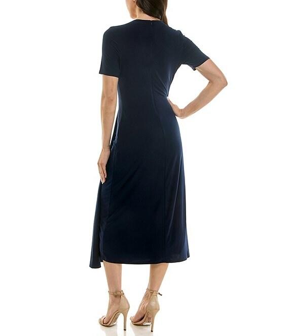 Moda Tara Short Sleeve Stretch Knit Crew Neck Midi Sheath Dress Product Image